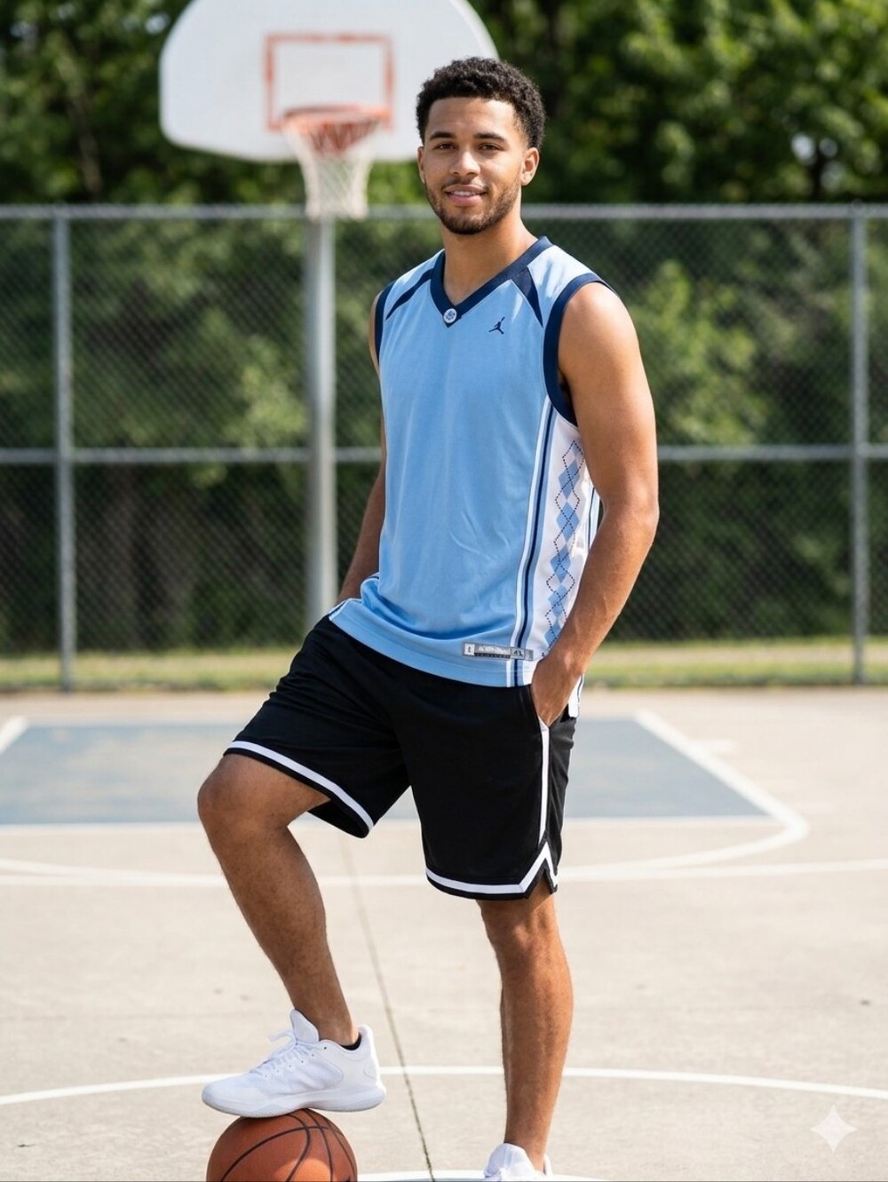 Jordan Men’s Light Blue and Navy Sleeveless Jersey, North Carolina Tarheels
